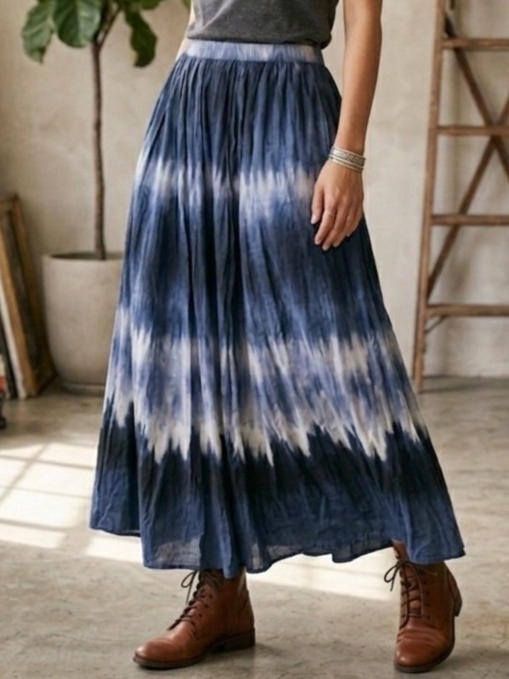 Chico’s Tie Dye Cotton Midi Skirt Size: 0 (4) Retro Cottage Hippie Indie